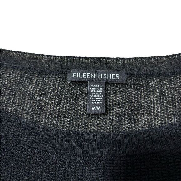 Eileen Fisher Open Knit Mesh Top Black Women Medium Linen - Picture 5 of 5